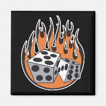 retro flaming dice design magnet