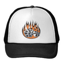retro flaming dice design mesh hat