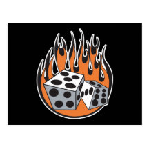 retro flaming dice design post card