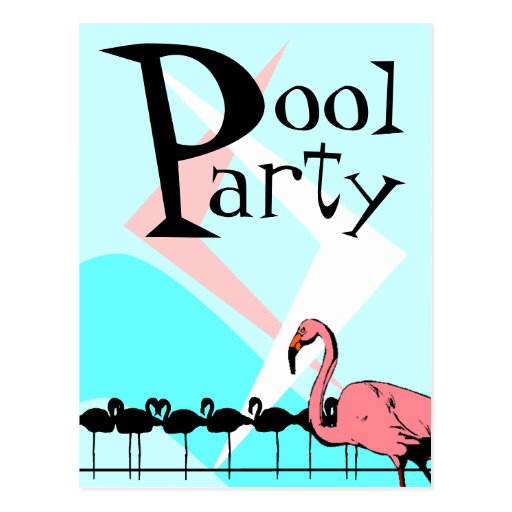 Retro Flamingo Pool Party Invitation Postcards PCs