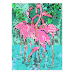 Retro Flock of Flamingo Birds Postcard Flamingos
