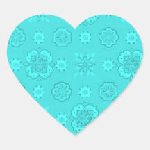 Retro Flowers Aqua Heart Stickers