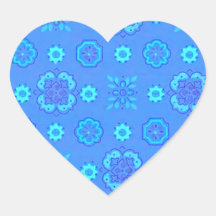Retro Flowers Neon Blue Heart Stickers