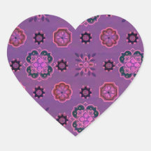 Retro Flowers Purple Heart Sticker