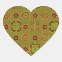 Retro Flowers Sage Tangerine Heart Stickers