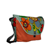 Retro Flowers Urban Colours- Robin's Egg Blue Courier Bag
