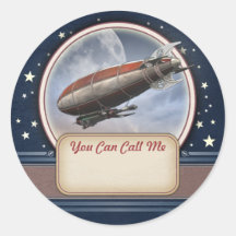 Retro Future Airship Name Tag Stickers
