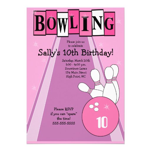 Retro Girly Pink Birthday Bowling Party Invite