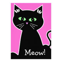 Retro Green Eyed Black Cat Bachelorette Party Personalised Invitations