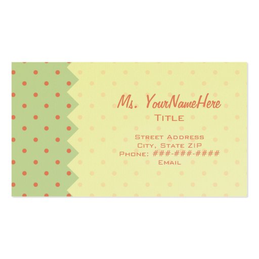 Retro Green & Melon Polka Dot Business Card