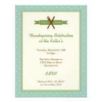 Retro green polka dots frame hostess dinner party invitations