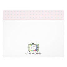 Retro Green TV Set Flat Notecards Personalized Invite