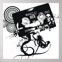 Retro Grunge Audio Tape & Skull Poster