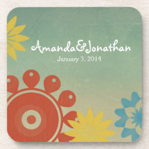 Retro Hippie Flowers cork coasters