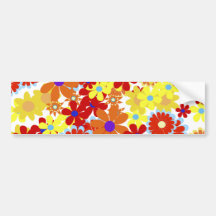 Retro Hippie Peace Flowers Bumper Sticker