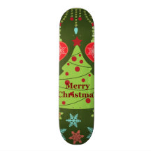 Retro Holiday Merry Christmas Tree Snowflakes Skate Board