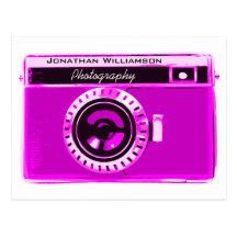 Retro Hot Pink Camera Photography Business Postcard
