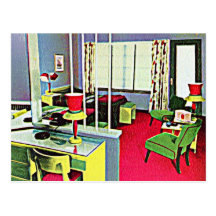 Retro Hotel Room Postcard
