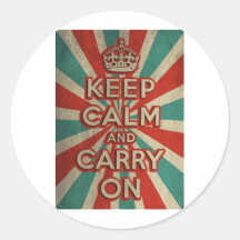 Retro Keep Calm And Carry On Round Stickers