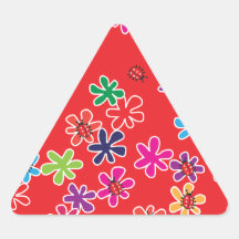 Retro Ladybugs and flowers Triangle Stickers