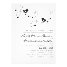 Retro Love Birds and Hearts Wedding Invitations