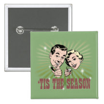 Retro Man and Woman "Tis the Season" Pinback Button