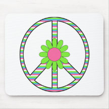 Retro Mod Hippie Peace Symbol Flower Tees, Gifts Mousemats