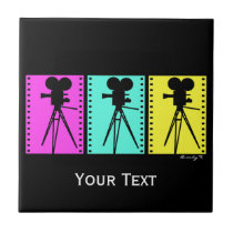 Retro Movie Camera Silhouettes Filmstrip Art Tile tiles