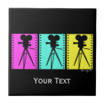 Retro Movie Camera Silhouettes Filmstrip Art Tile