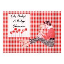 Retro Mum and Baby Shower Personalized Announcements