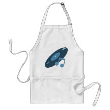 Retro Music Record & Note Blue Apron