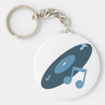 Retro Music Record & Note Blue Key Chains