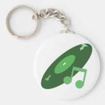 Retro Music Record & Note Green Keychain