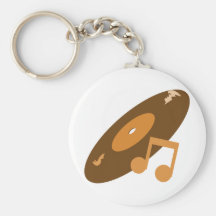 Retro Music Record & Note Orange Keychain