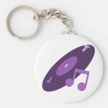 Retro Music Record & Note Purple Keychain