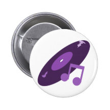 Retro Music Record & Note Purple Pinback Buttons