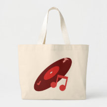 Retro Music Record & Note Red Canvas Bag