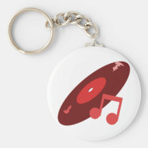 Retro Music Record & Note Red Keychain