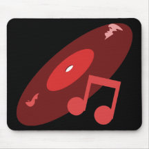 Retro Music Record & Note Red Mouse Pad