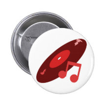 Retro Music Record & Note Red Pinback Buttons