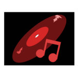 Retro Music Record & Note Red Post Card