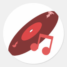 Retro Music Record & Note Red Round Stickers