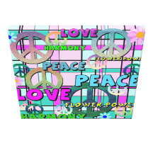 Retro Peace and Flower Power Pink Plaid Gallery Wrapped Canvas