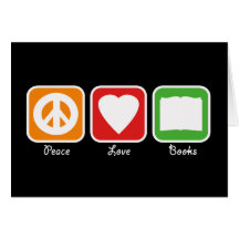 Retro Peace, Love, Books Card