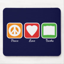 Retro Peace, Love, Books Mousepad (Dark)