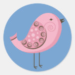 Retro Pink Bird Round Sticker