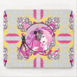 Retro Pink Haired Girl With Lollipop & Flowers Mouse Pad