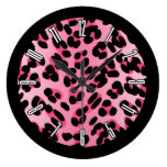 Retro Pink Leopard Print Round Wallclock