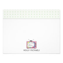 Retro Pink TV Set Flat Notecards Personalised Announcement