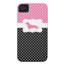 Retro Polka dot case w/Dachshund iPhone 4 Covers